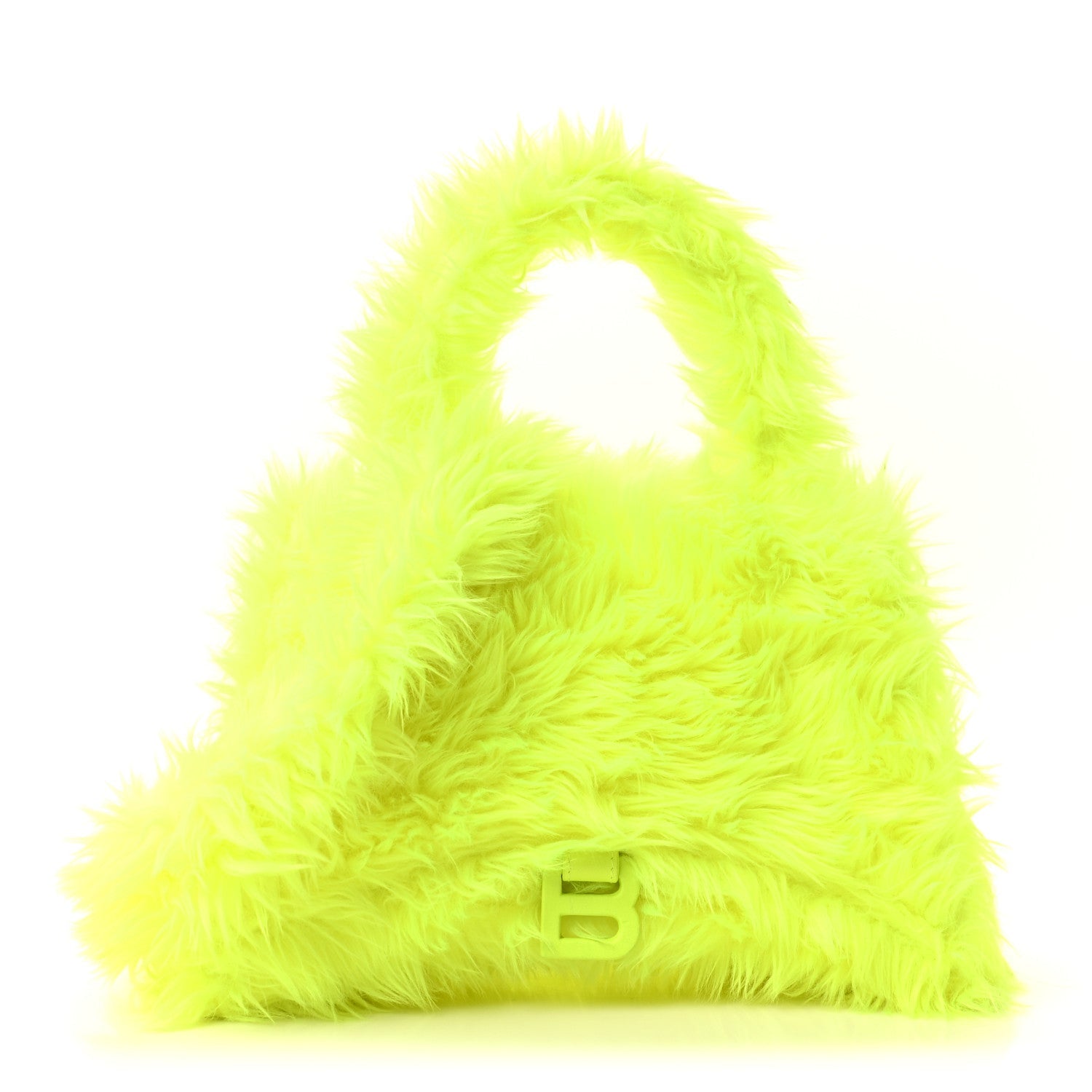 Balenciaga Faux Fur Medium Fluffy Hourglass Top Handle Bag Fluo Yellow