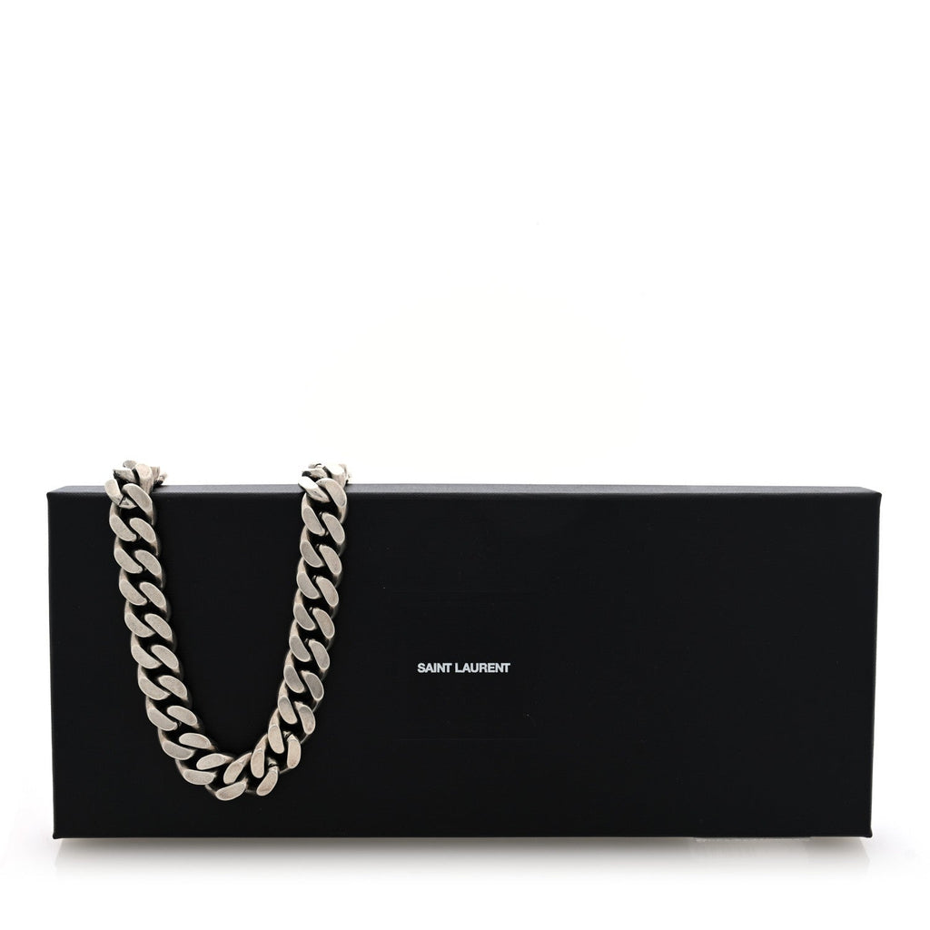 Saint Laurent Metal Curb Chain Necklace Oxidized Silver