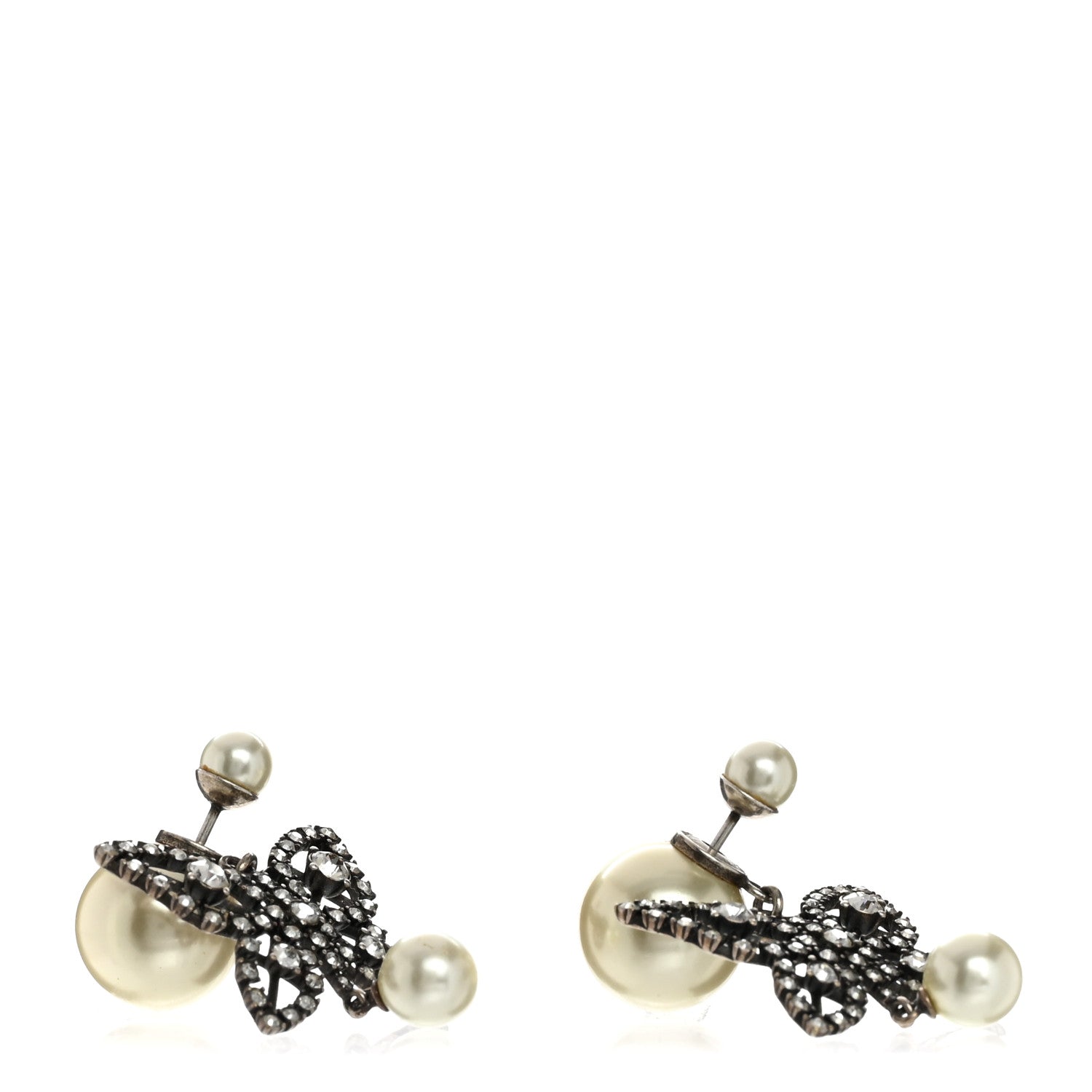 Christian Dior Crystal Pearl Butterfly Drop Earrings Silver