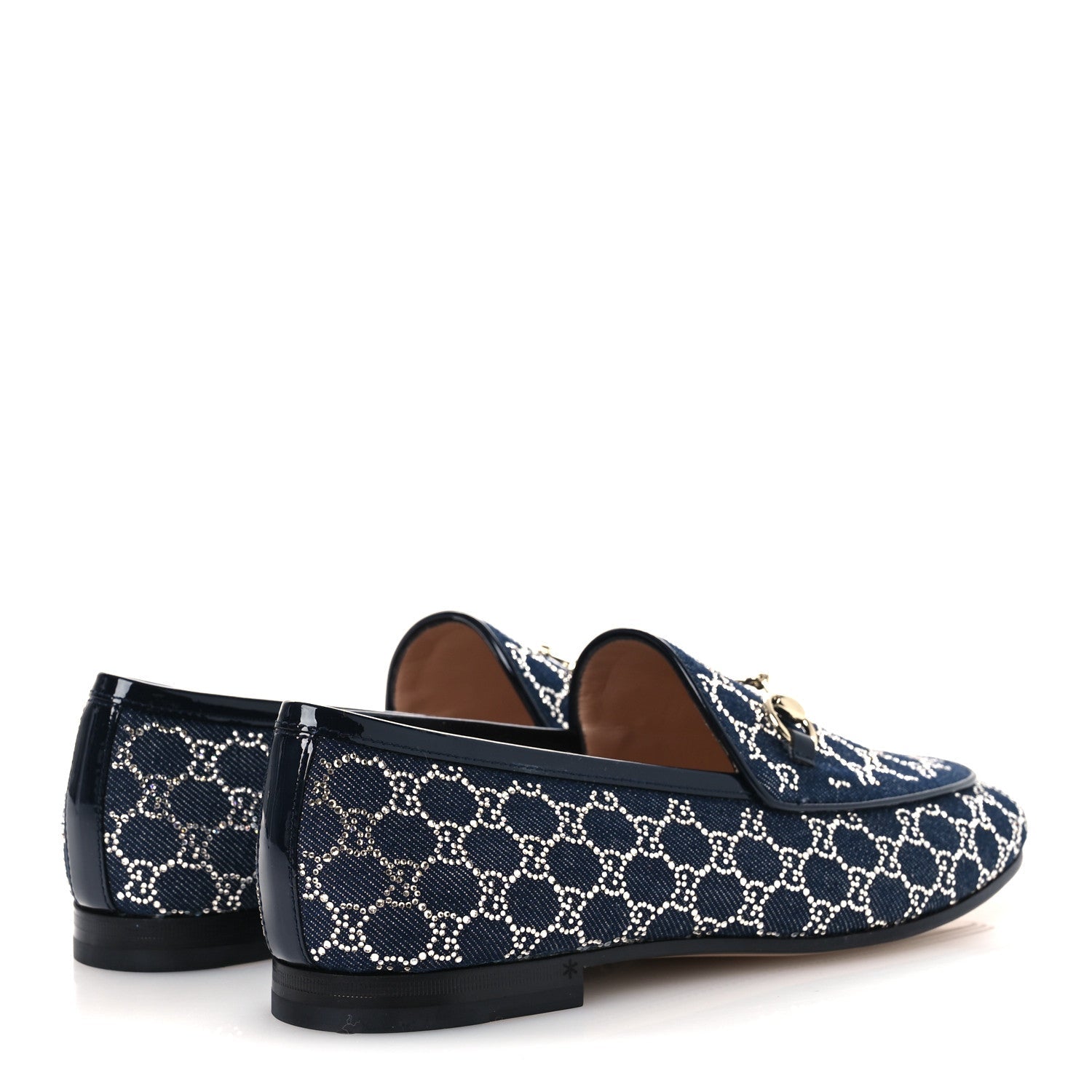 Gucci Denim Crystal GG Monogram Horsebit Womens Jordaan Loafers 39.5 Deep Blue Blue Milad