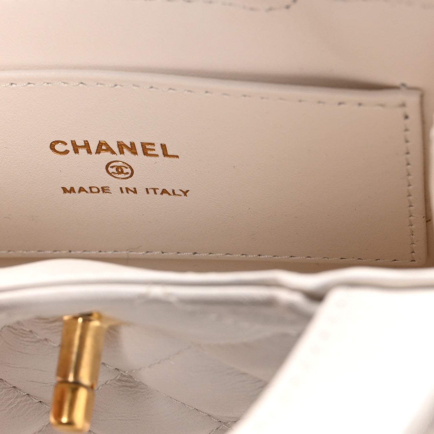 Chanel Shiny Aged Calfskin Quilted Mini Nano Kelly Shopper White