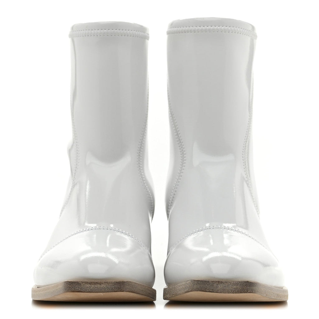 Fendi Glossy Neoprene FFrame Low Ankle Boots 37.5 White