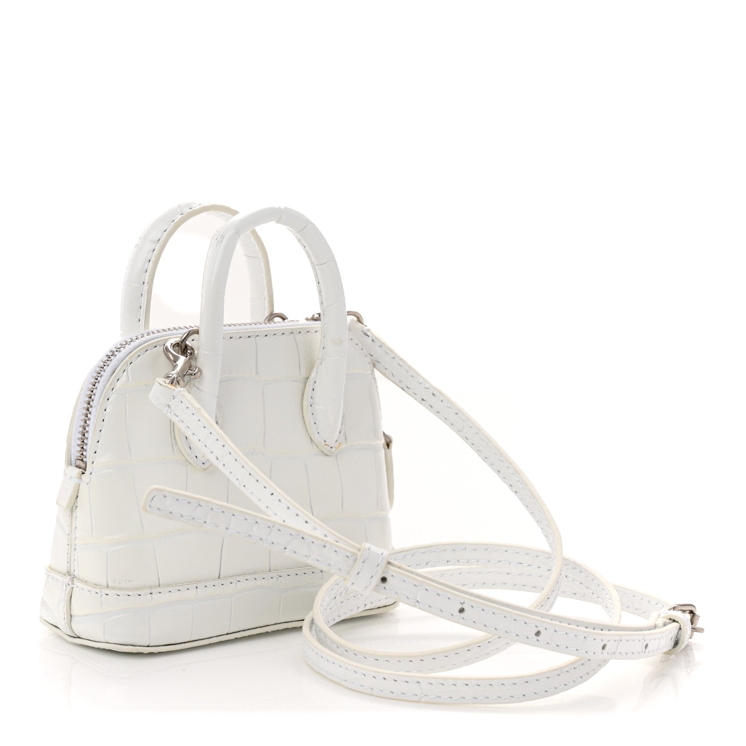 Balenciaga Calfskin Logo Crocodile Embossed Mini Ville Top Handle Bag White Black