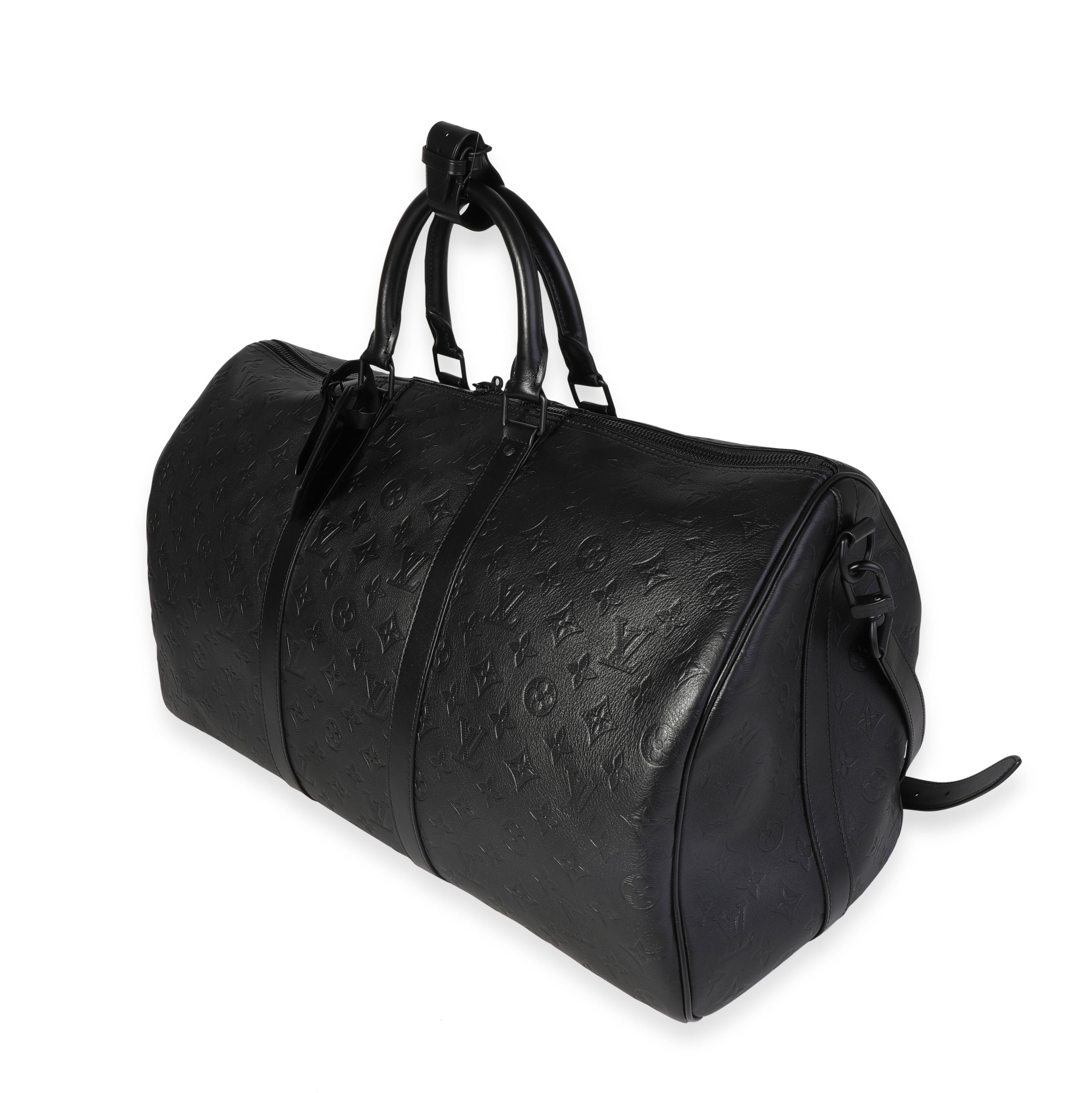 Louis Vuitton Louis Vuitton Black Monogram Shadow Leather Keepall Bandoulière 50