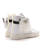 Prada Re-Nylon Gabardine Metal Triangle Logo Wheel Pouch Pocket High Top Sneakers 35.5 White