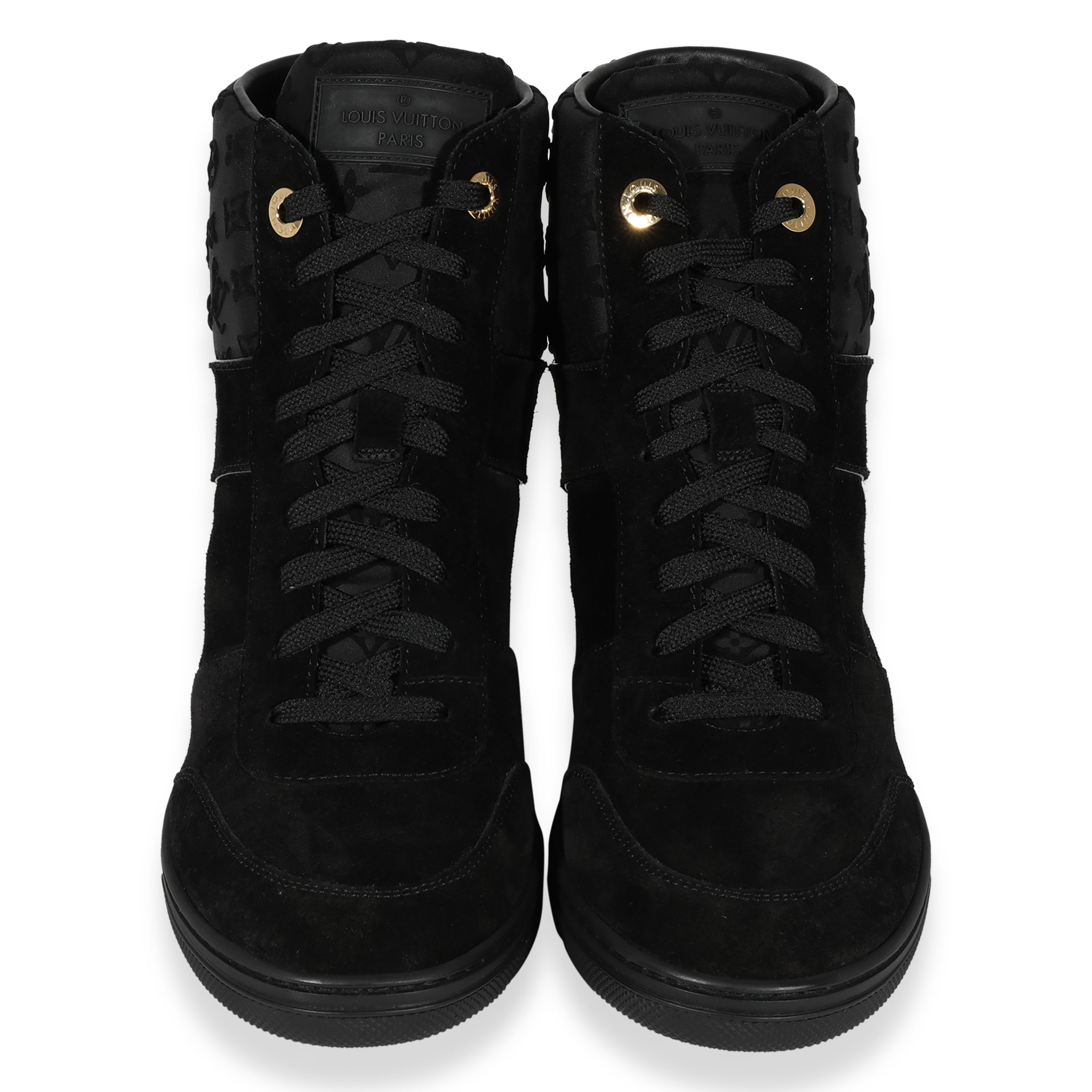 Louis Vuitton Louis Vuitton -  Louis Vuitton Wmns Monogram Sneaker Wedge Black Suede (39.5 E