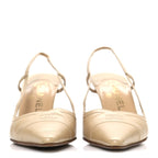 Chanel Lambskin Pointed Toe CC Slingback Heels 37 Beige