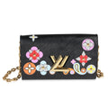 Louis Vuitton Louis Vuitton Black Blooming Flowers Epi Twist Chain Wallet