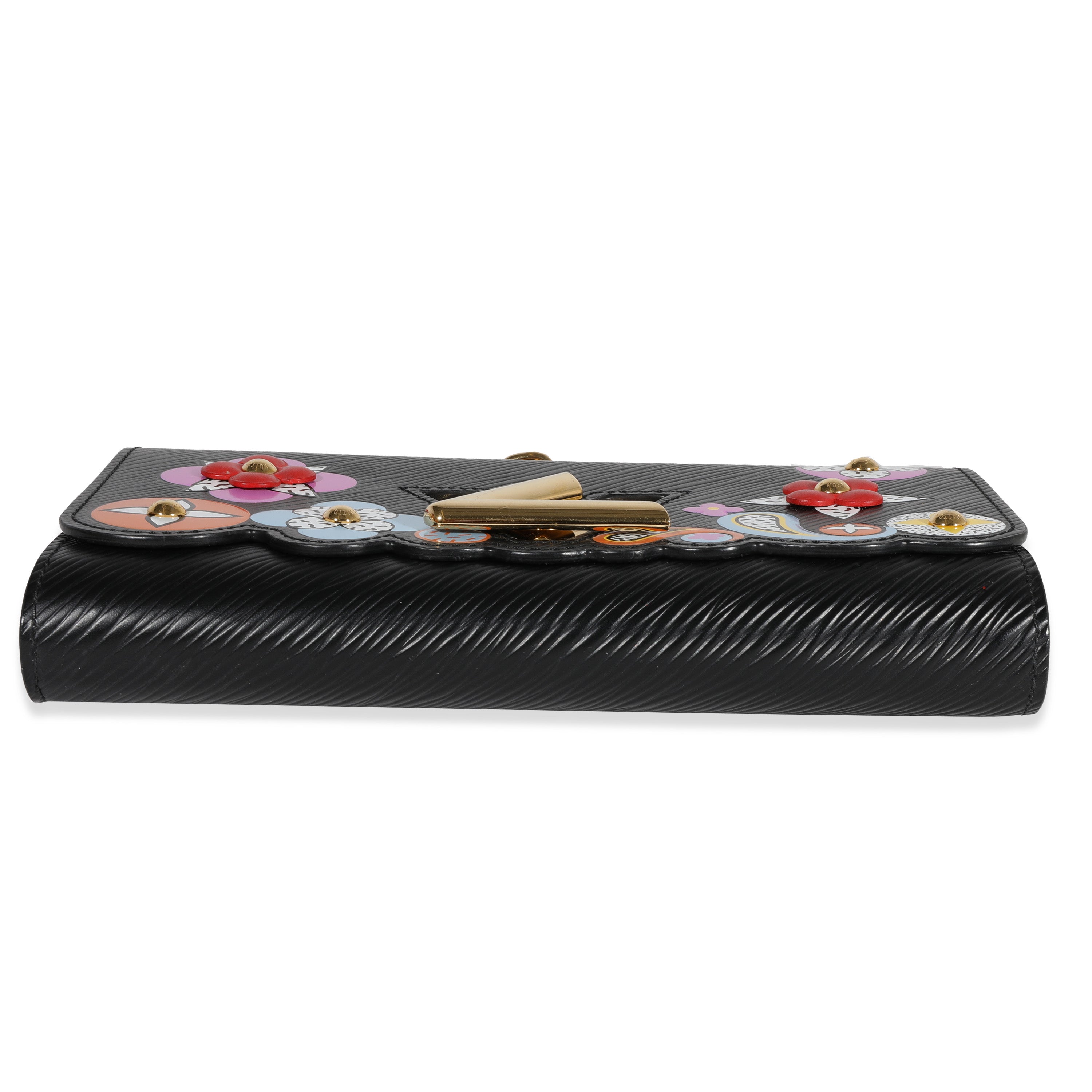 Louis Vuitton Louis Vuitton Black Blooming Flowers Epi Twist Chain Wallet