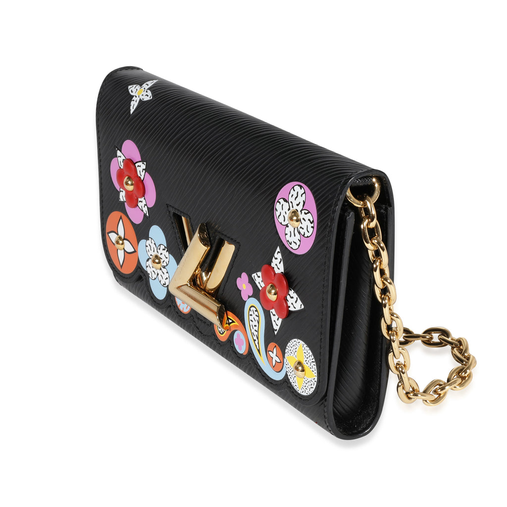 Louis Vuitton Louis Vuitton Black Blooming Flowers Epi Twist Chain Wallet