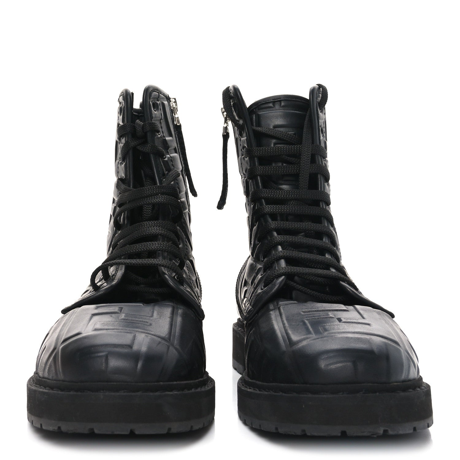 Fendi Nappa FF Embossed Womens Biker Boots 38.5 Black