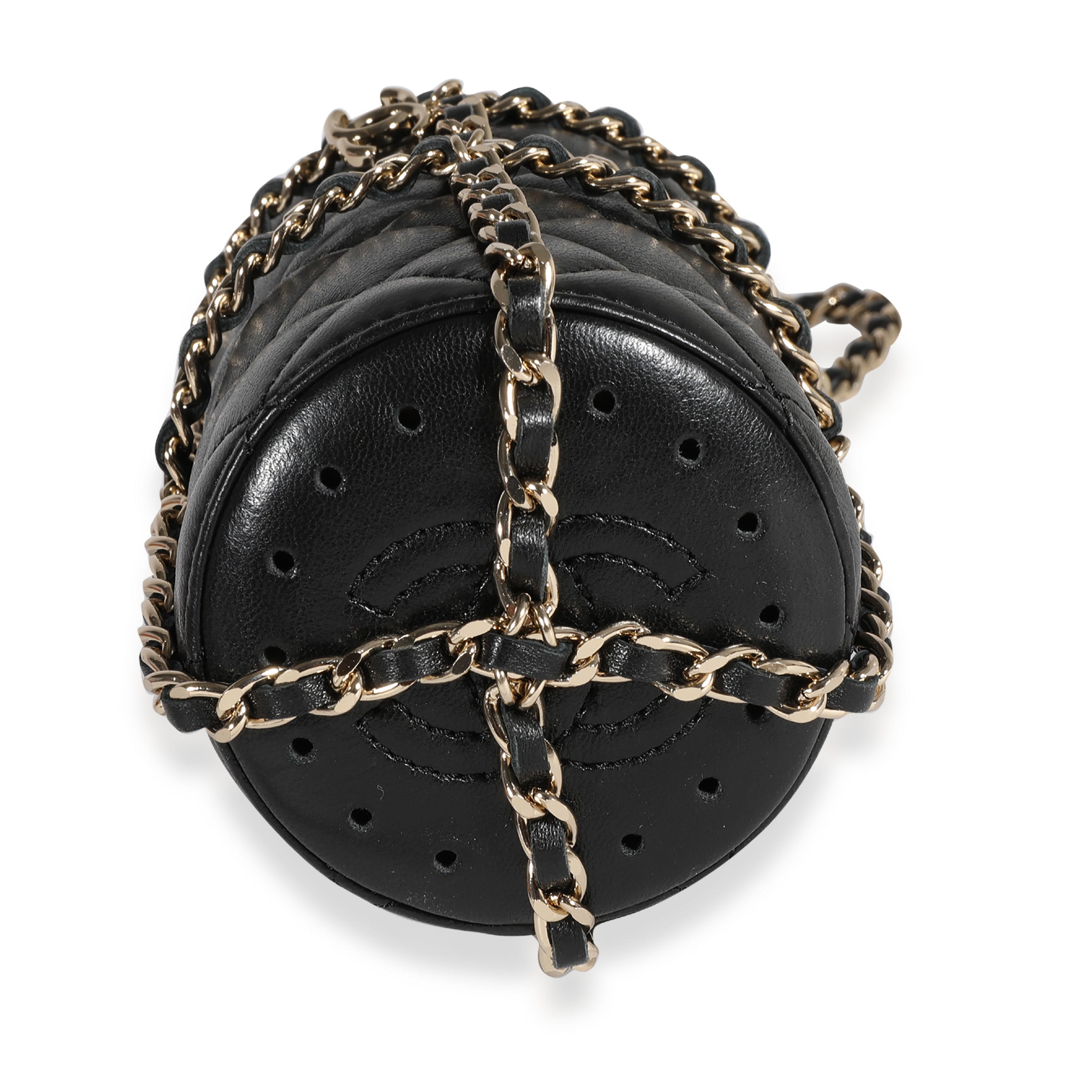 Chanel Gold Metal Water Bottle & Black Quilted Lambskin Holder