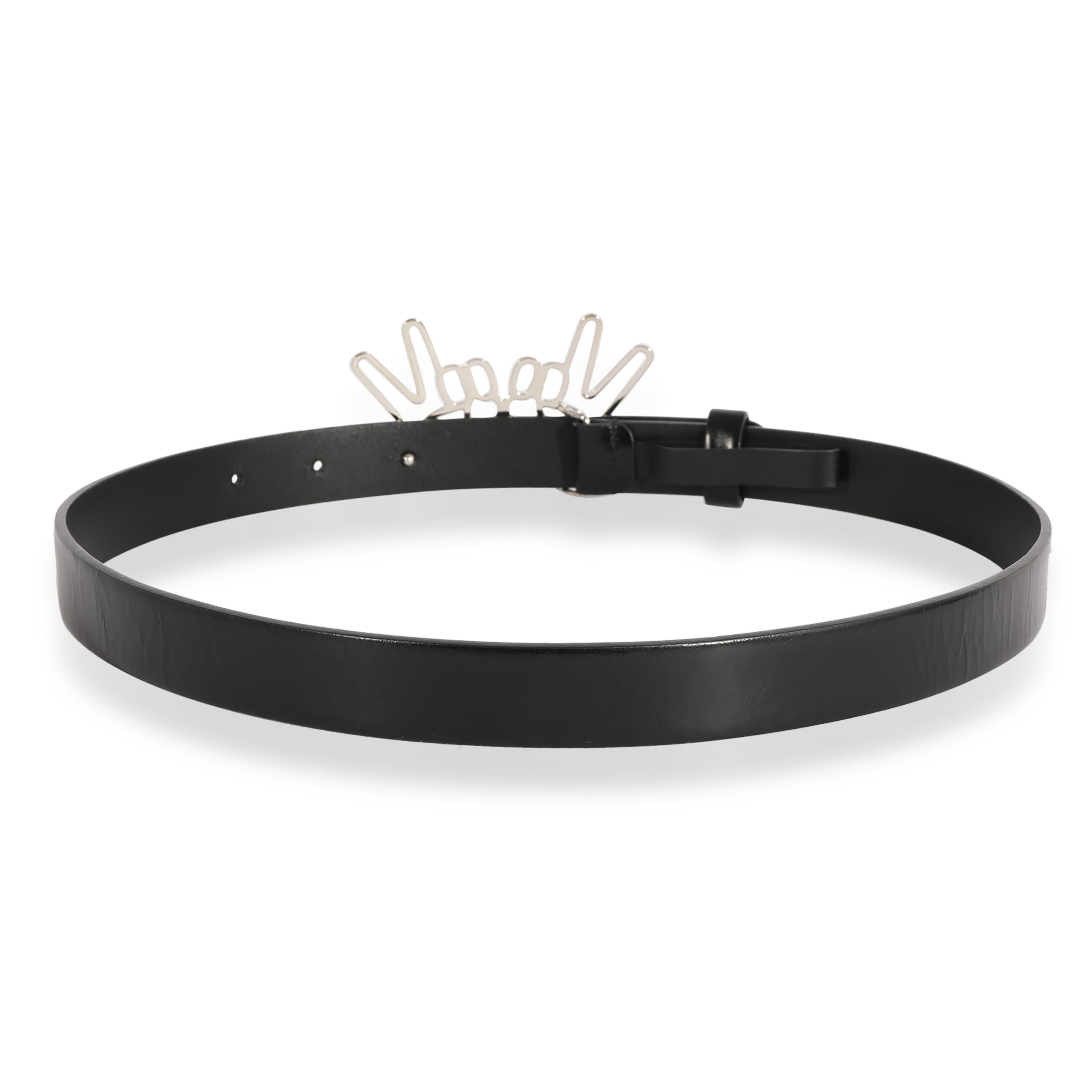 Chanel Black Calfskin Crystal Peace Sign Emoji Belt 65/26