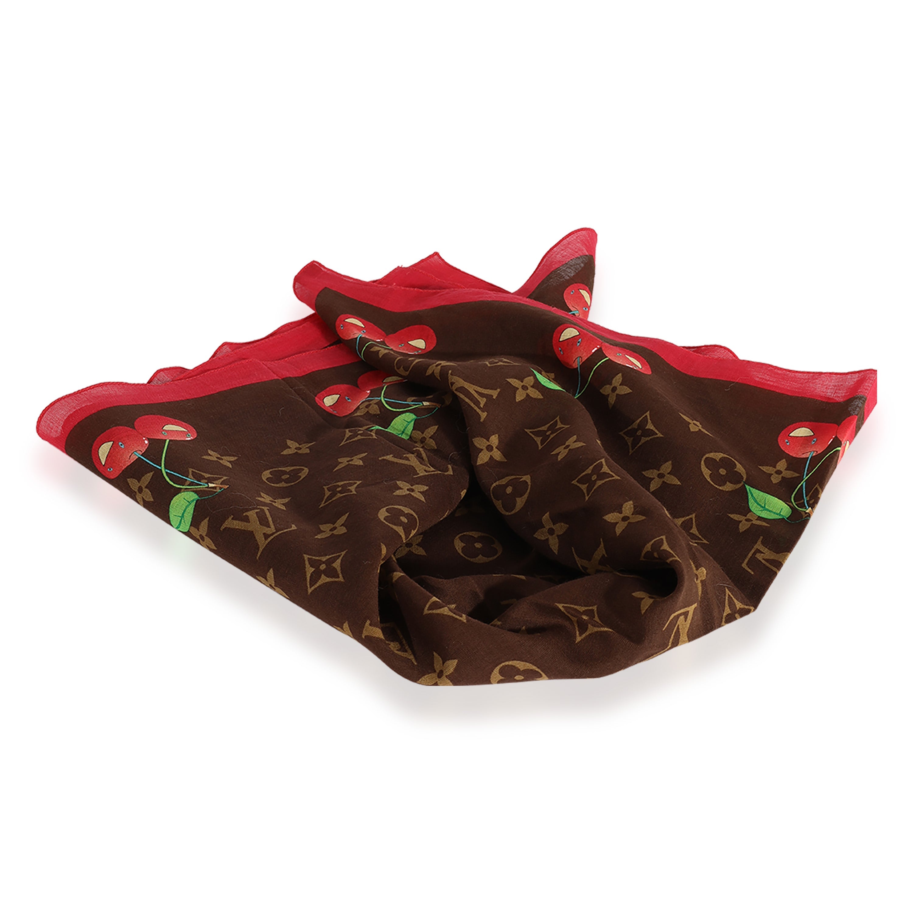 Louis Vuitton Louis Vuitton x Takashi Murakami Brown Monogram Cerises Cotton Square Scarf