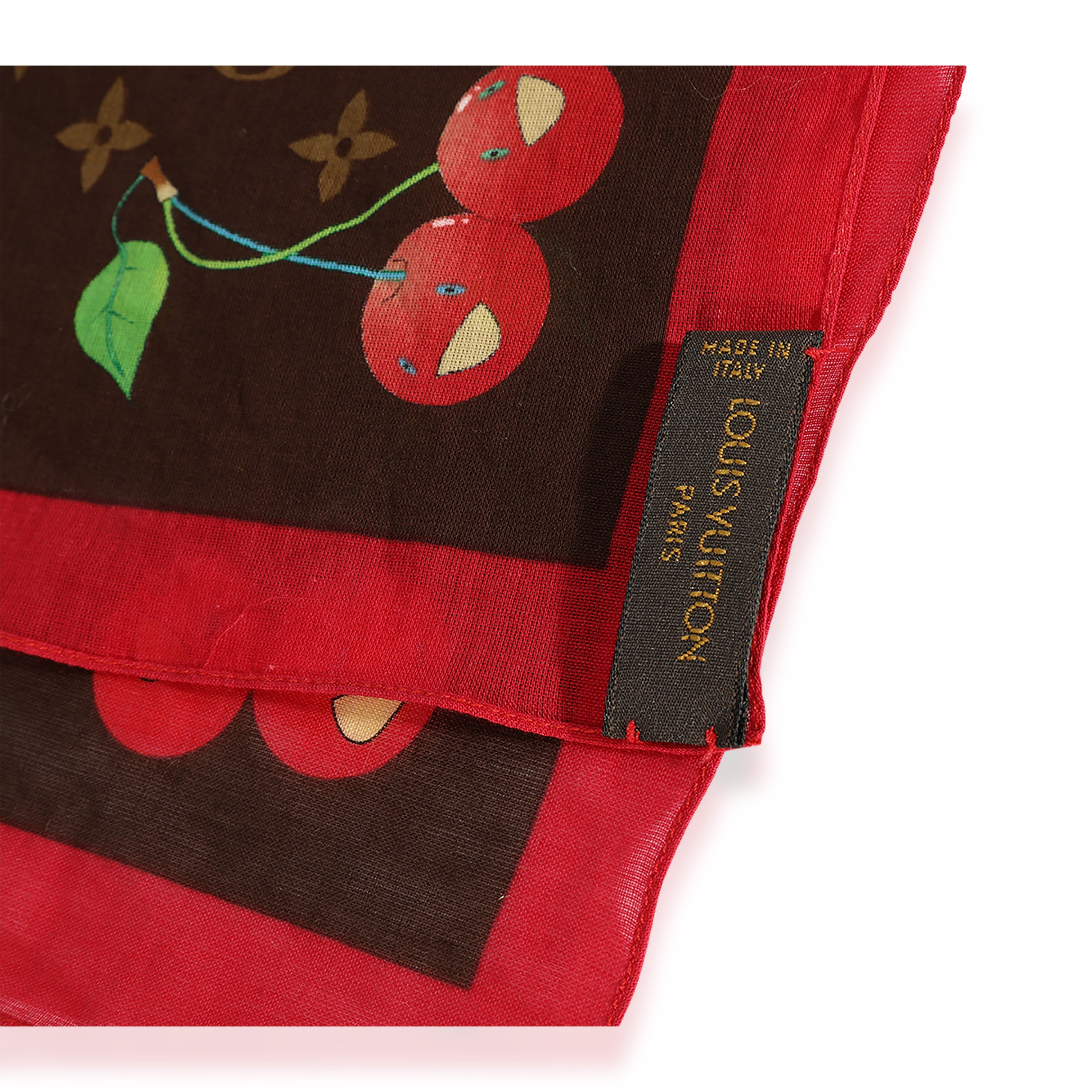 Louis Vuitton Louis Vuitton x Takashi Murakami Brown Monogram Cerises Cotton Square Scarf