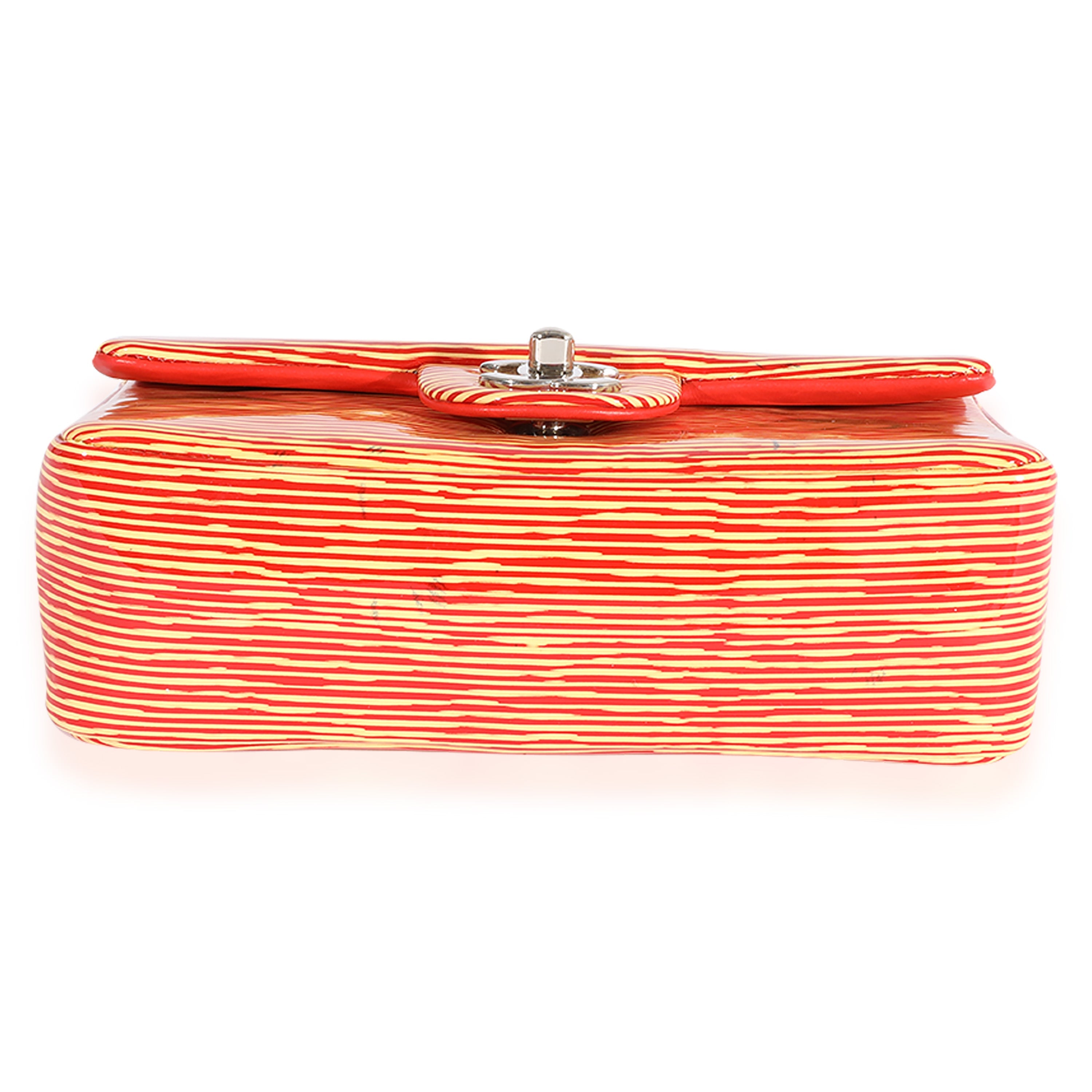 Chanel Red Striped Patent Mini Rectangular Classic Flap Bag