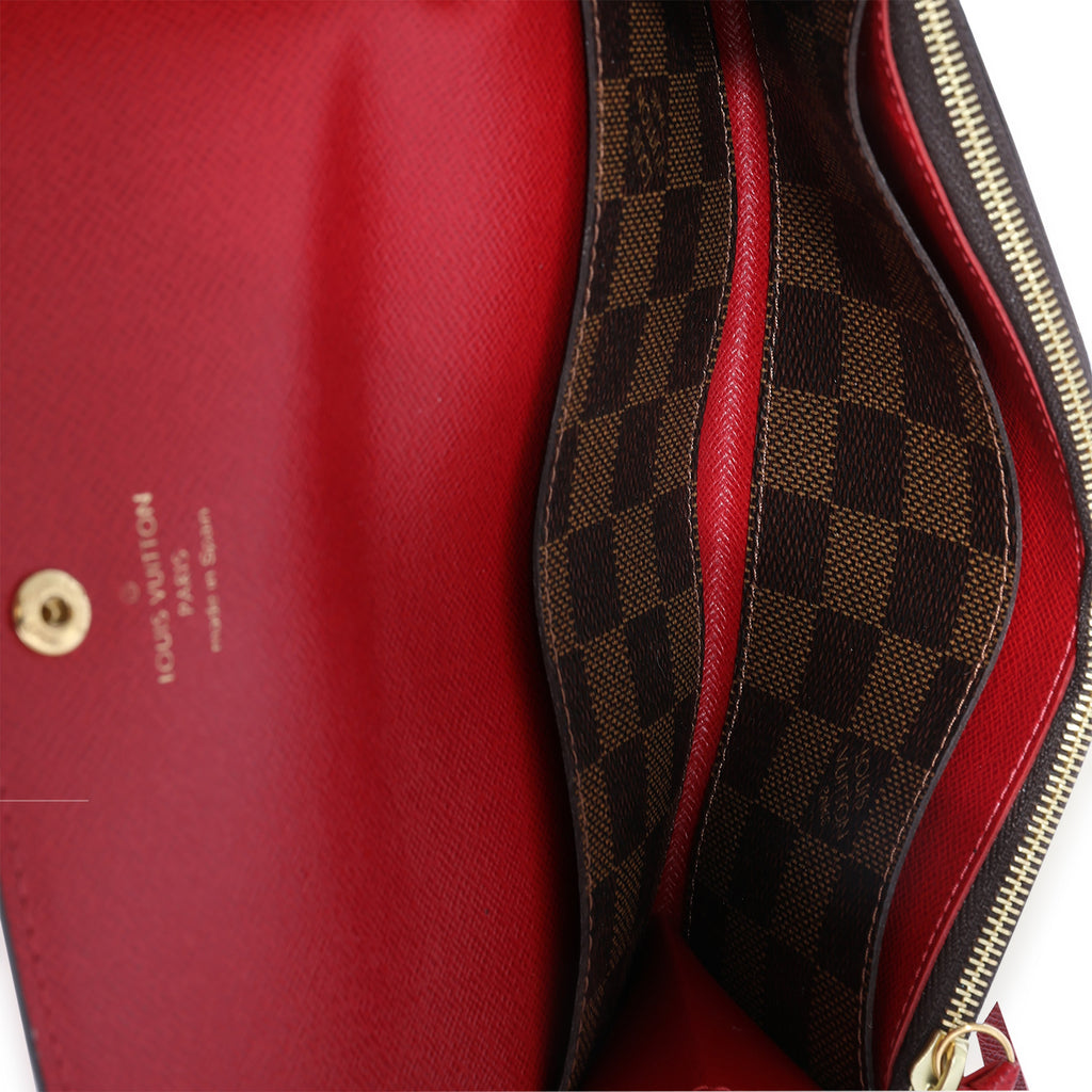 Louis Vuitton Louis Vuitton Damier Ebene & Red Leather Emilie Wallet
