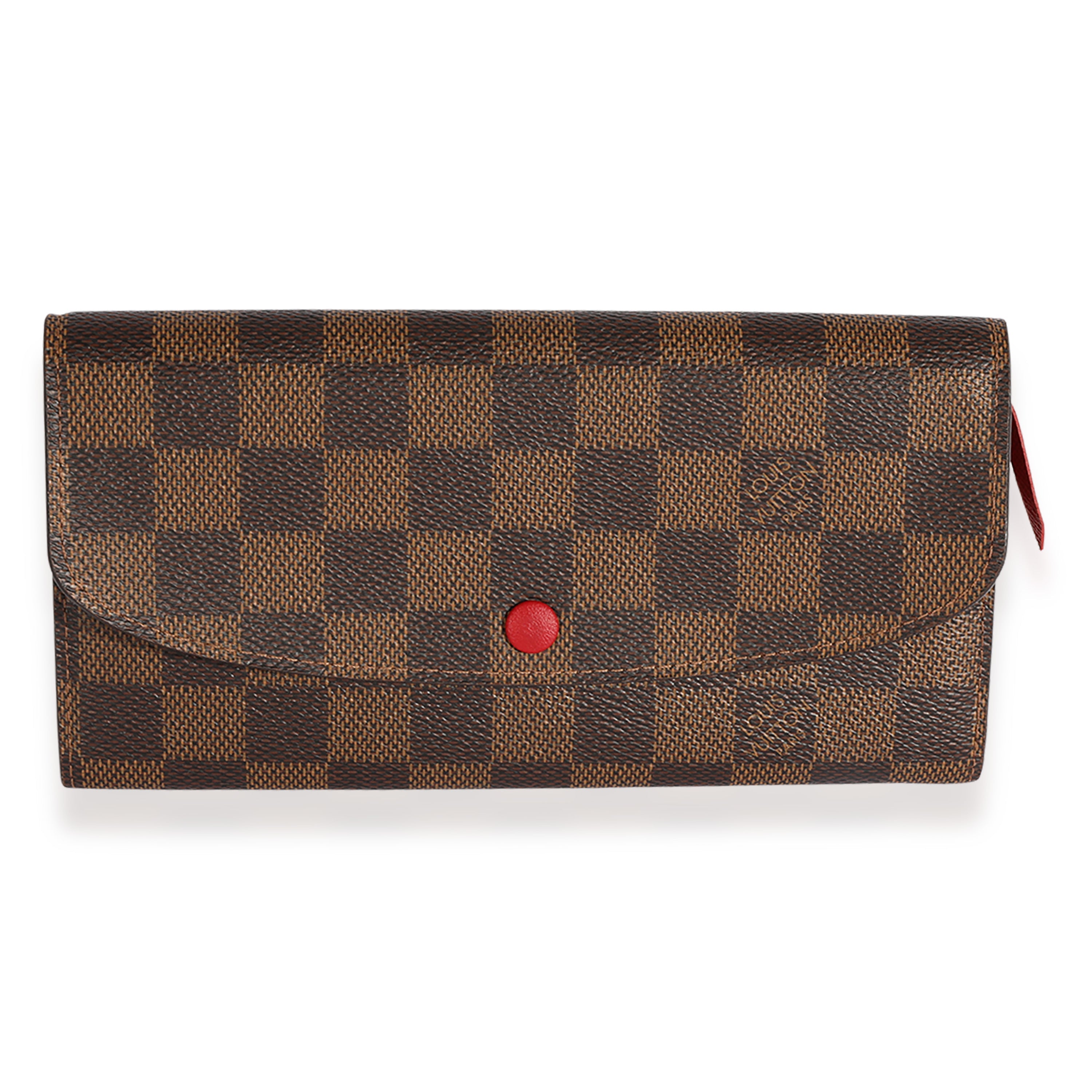 Louis Vuitton Louis Vuitton Damier Ebene & Red Leather Emilie Wallet