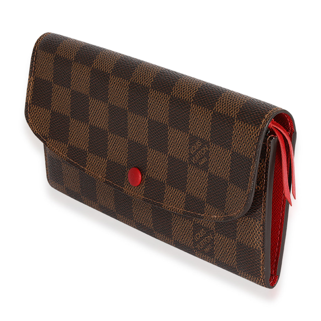 Louis Vuitton Louis Vuitton Damier Ebene & Red Leather Emilie Wallet