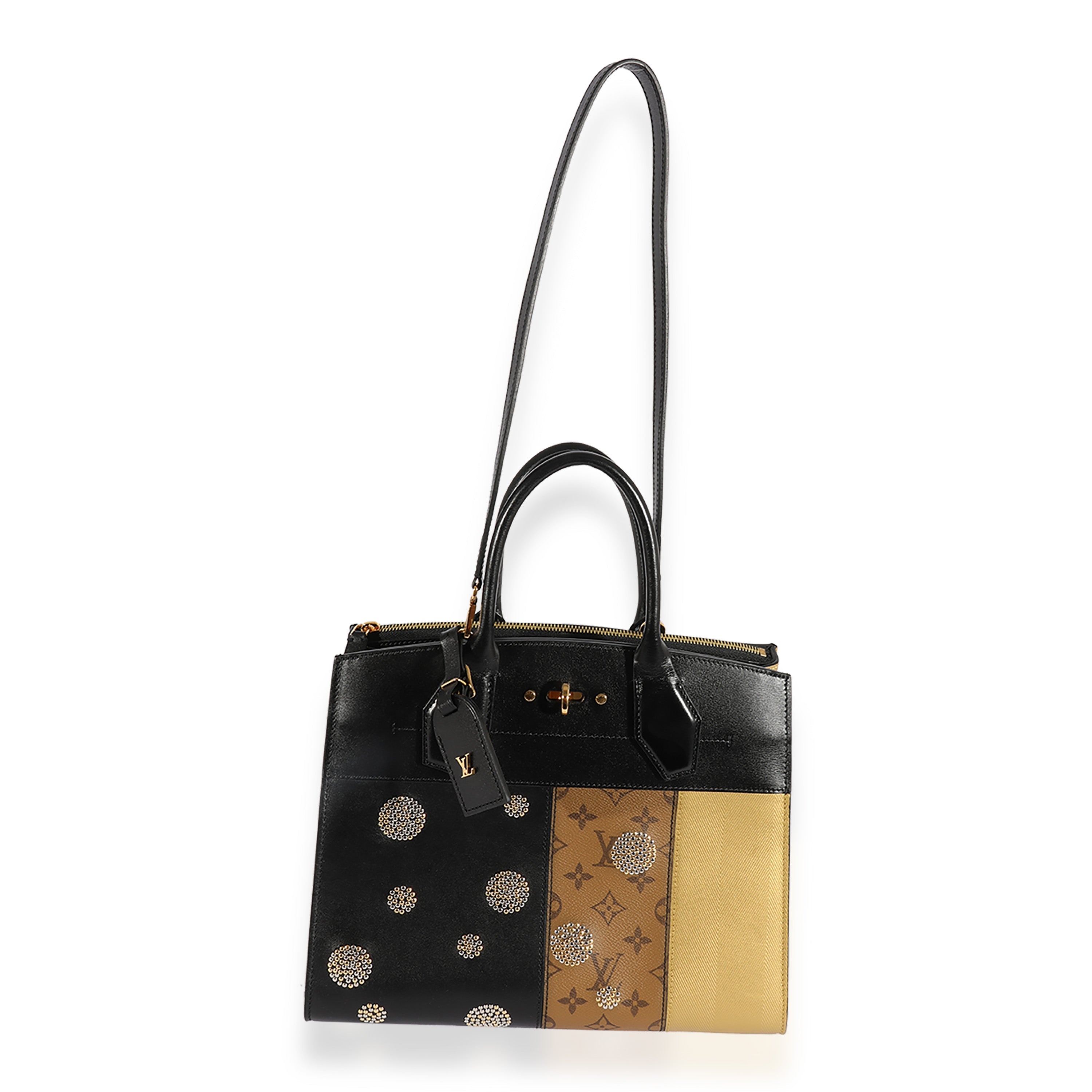 Louis Vuitton Louis Vuitton Black Calfskin & Monogram Canvas Studded City Steamer