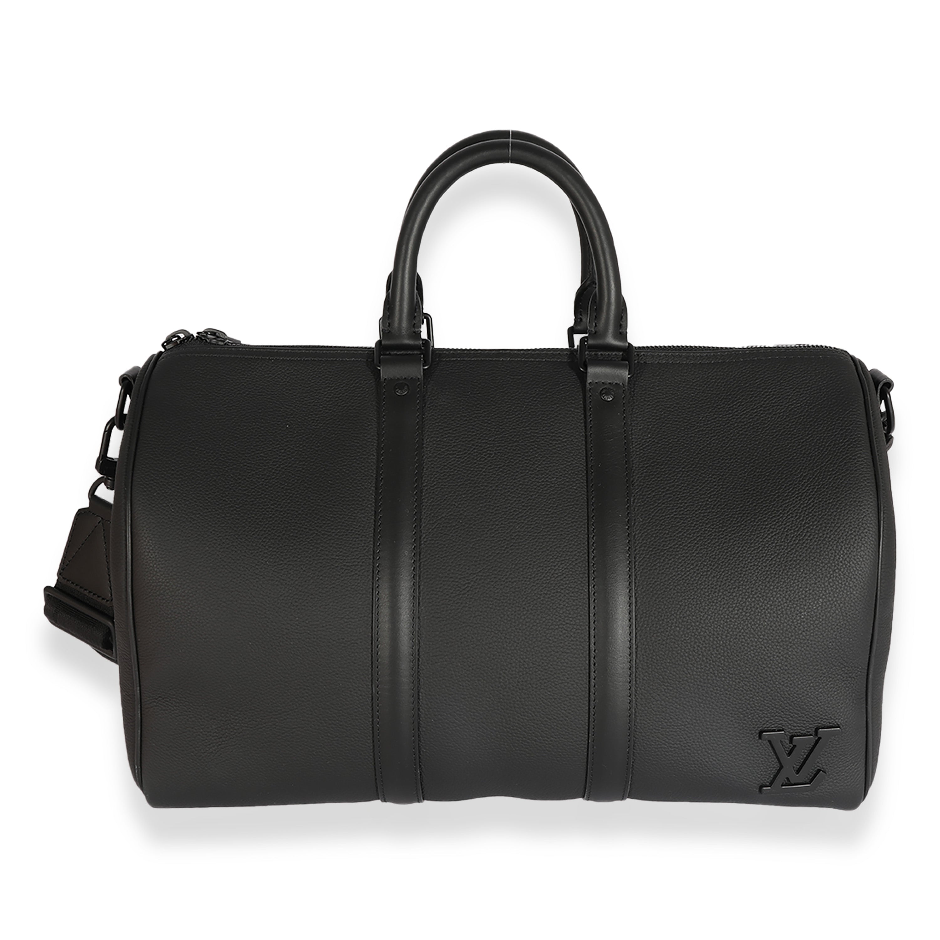 Louis Vuitton Louis Vuitton Black Grained Calfskin Aerogram Keepall Bandoulière 40