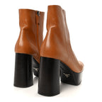 Prada Vitello Platform Ankle Booties 37.5 Cognac