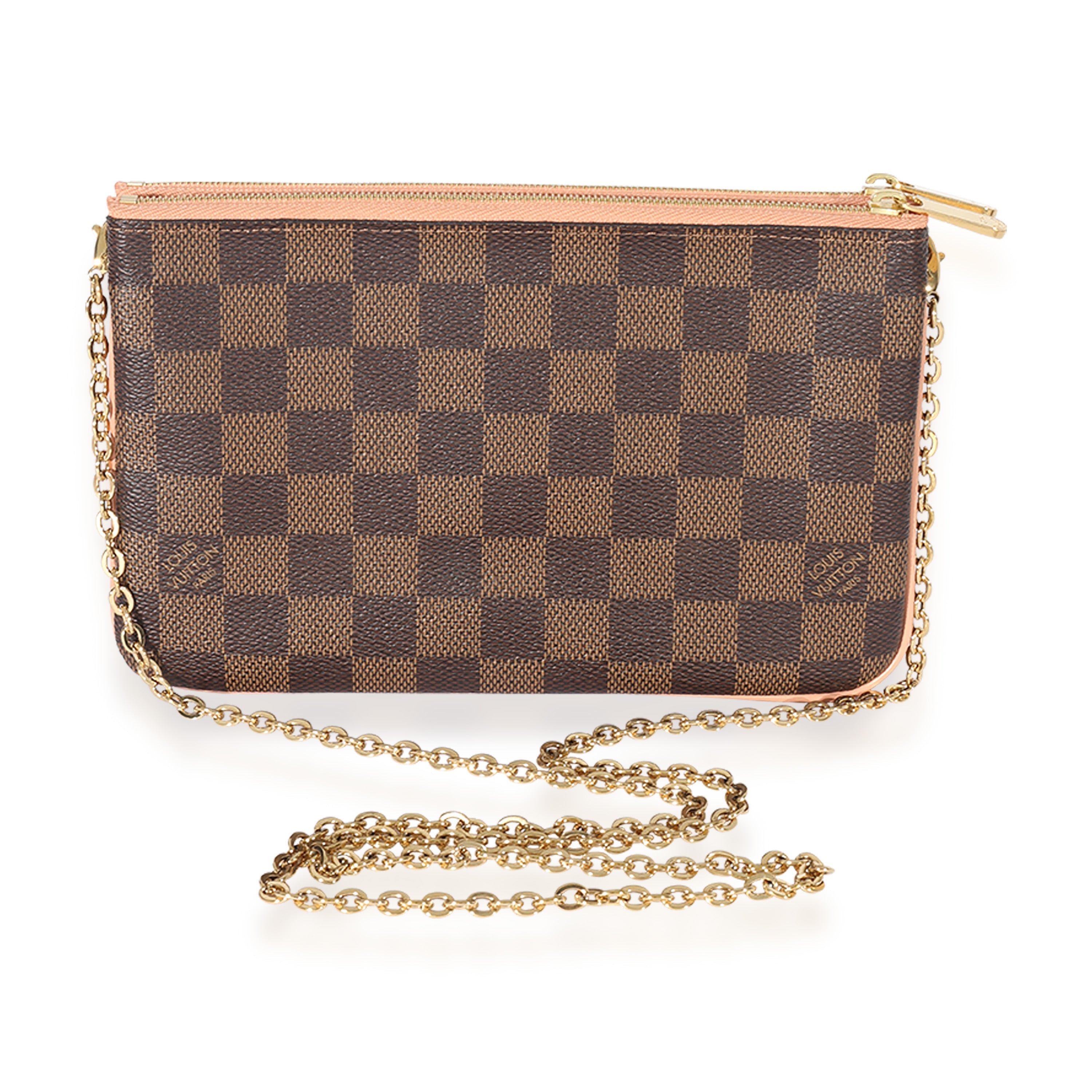 Louis Vuitton Louis Vuitton Damier Ebene & Rose Ballerine Double Zip Pochette