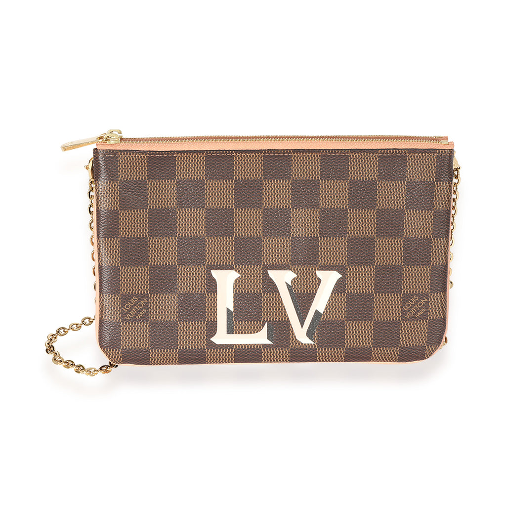 Louis Vuitton Louis Vuitton Damier Ebene & Rose Ballerine Double Zip Pochette