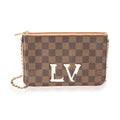Louis Vuitton Louis Vuitton Damier Ebene & Rose Ballerine Double Zip Pochette