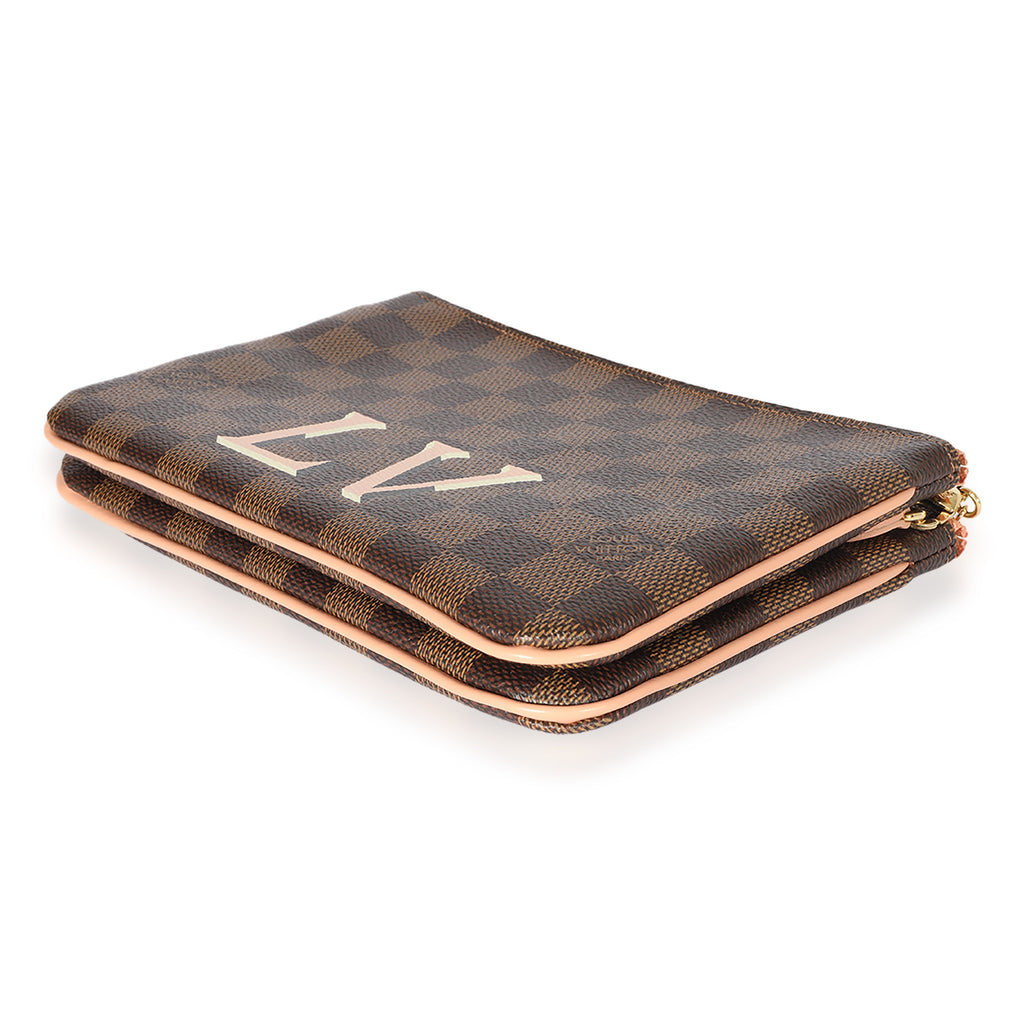 Louis Vuitton Louis Vuitton Damier Ebene & Rose Ballerine Double Zip Pochette