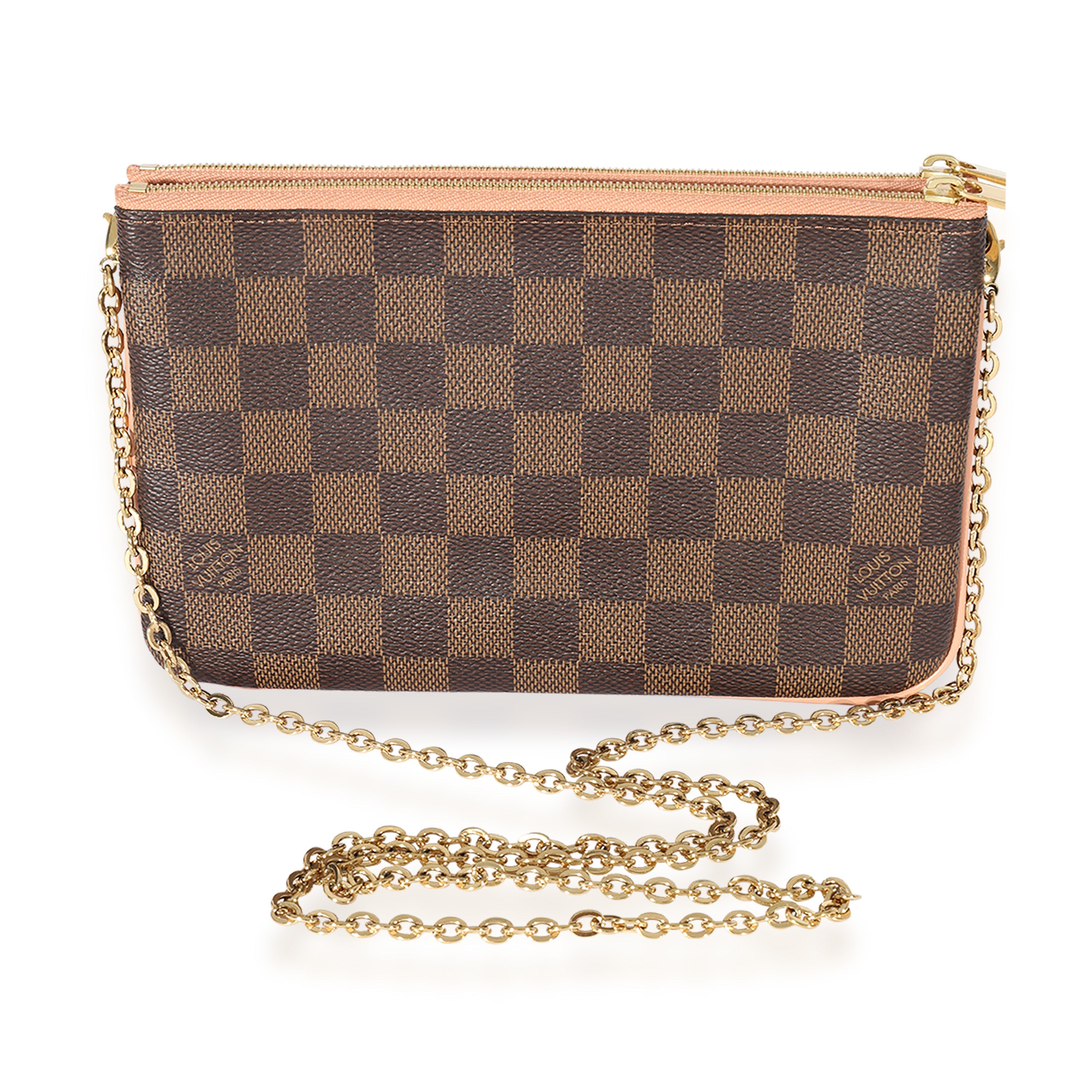 Louis Vuitton Louis Vuitton Damier Ebene & Rose Ballerine Double Zip Pochette