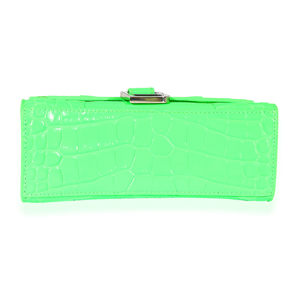 Fluo Green Shiny Calfskin Crocodile Embossed XS Hourglass Top Handle