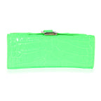 Fluo Green Shiny Calfskin Crocodile Embossed XS Hourglass Top Handle