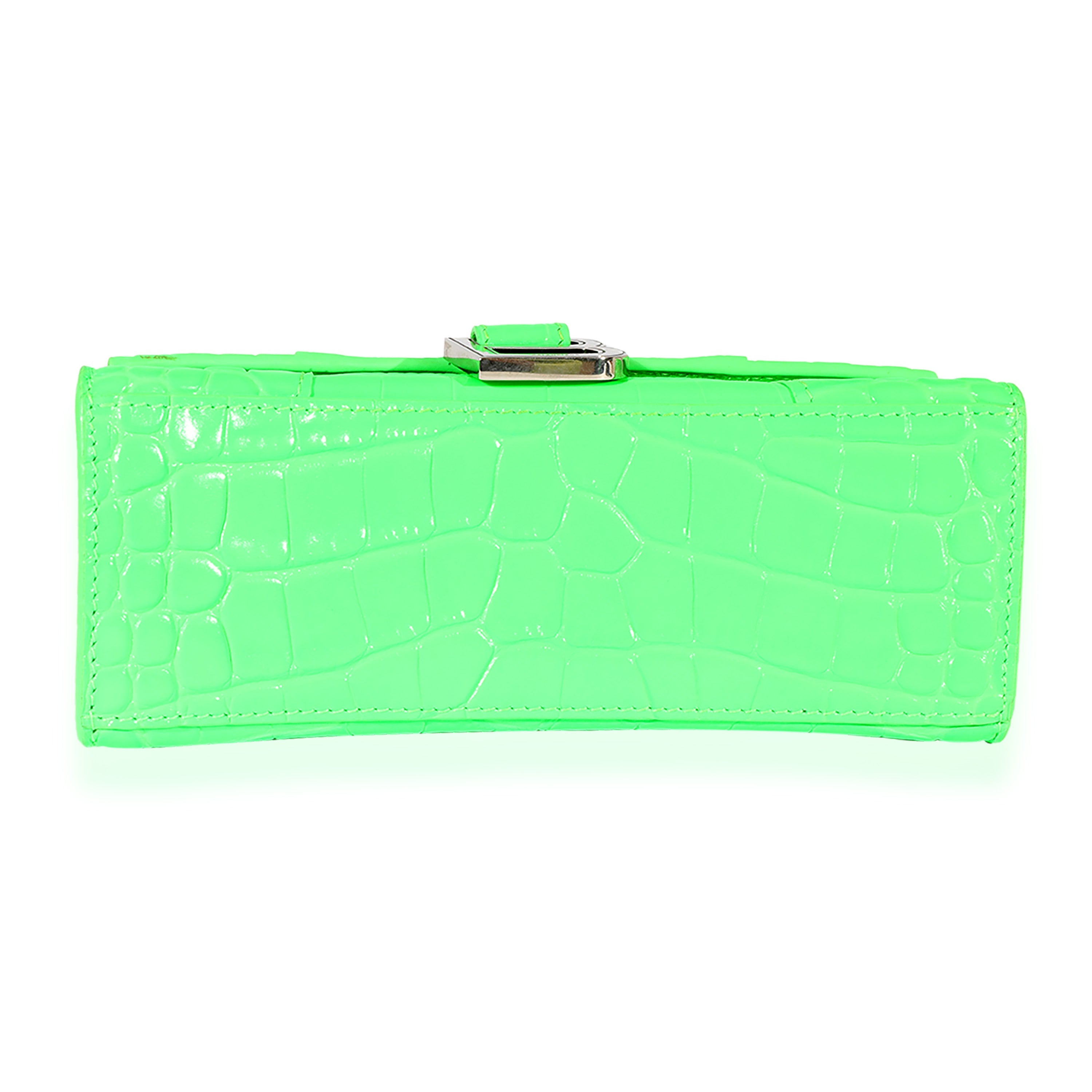 Fluo Green Shiny Calfskin Crocodile Embossed XS Hourglass Top Handle