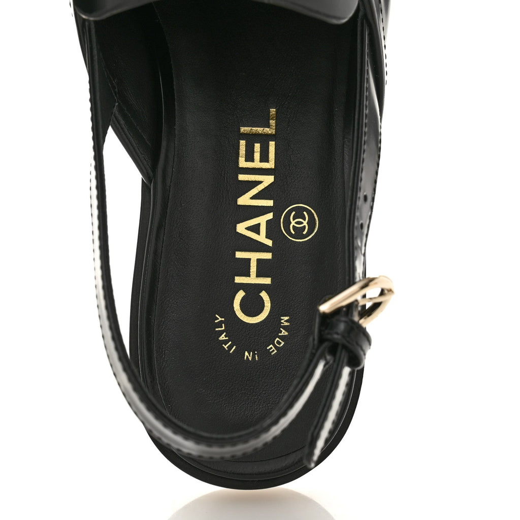 Chanel Shiny Calfskin Slingback Loafers 39.5  Black