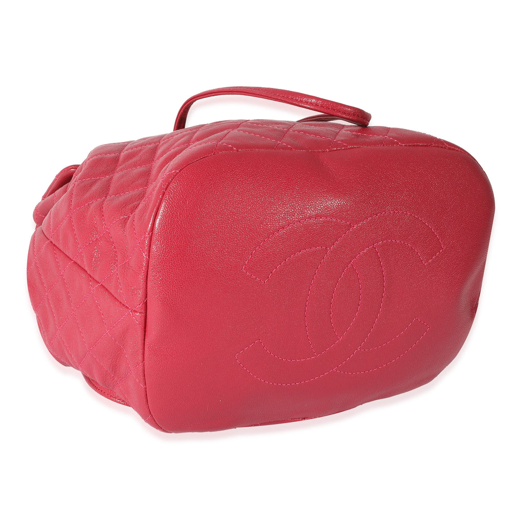 Chanel Red Quilted Calfskin Medium Covered CC Drawstring Backpack
