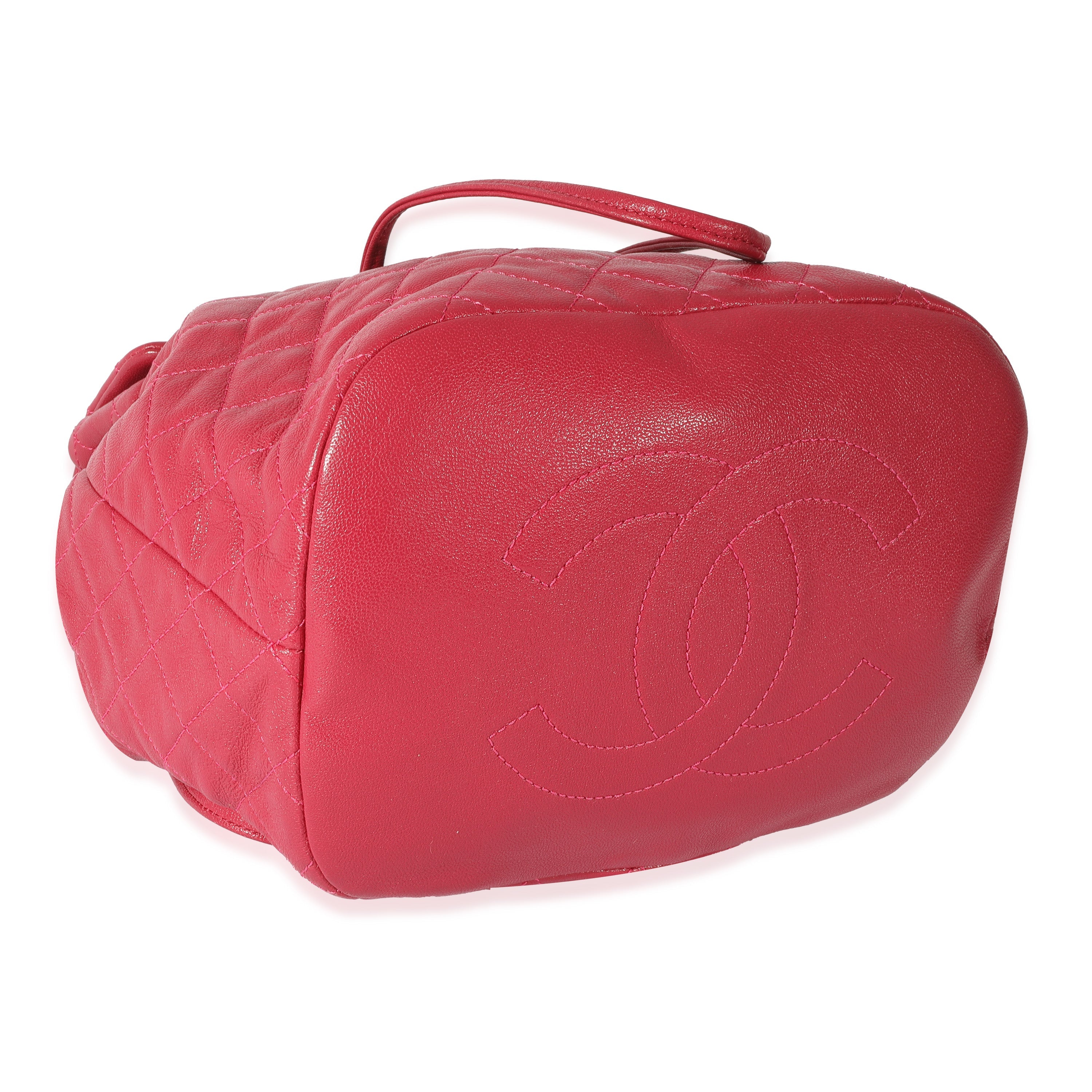 Chanel Red Quilted Calfskin Medium Covered CC Drawstring Backpack