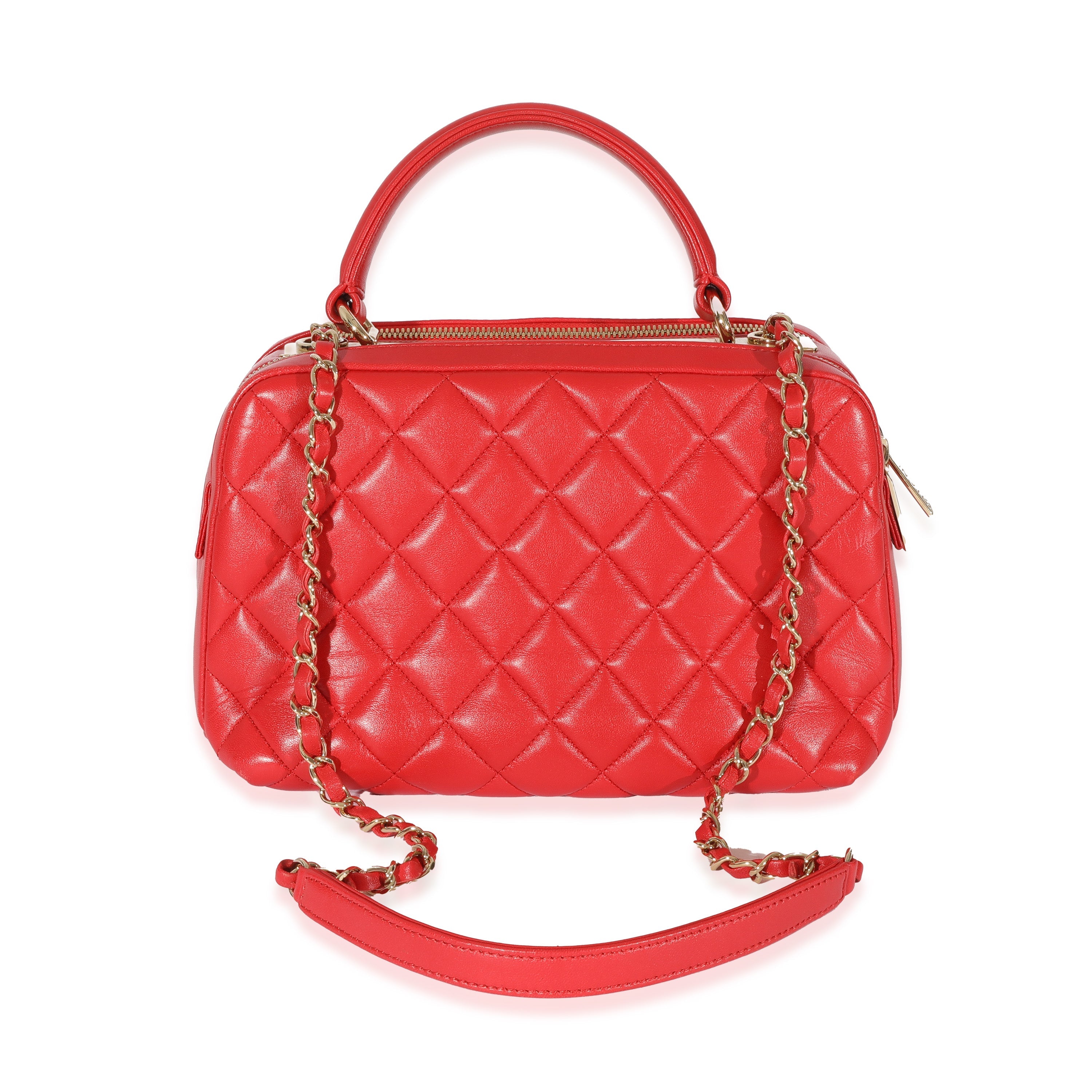 Chanel Red Quilted Lambskin CC Trendy Bowling Bag