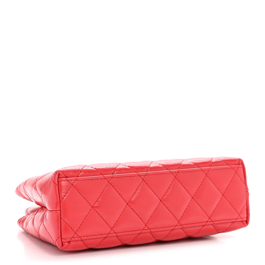 Chanel Shiny Aged Calfskin Quilted Nano Kelly Shopper Red