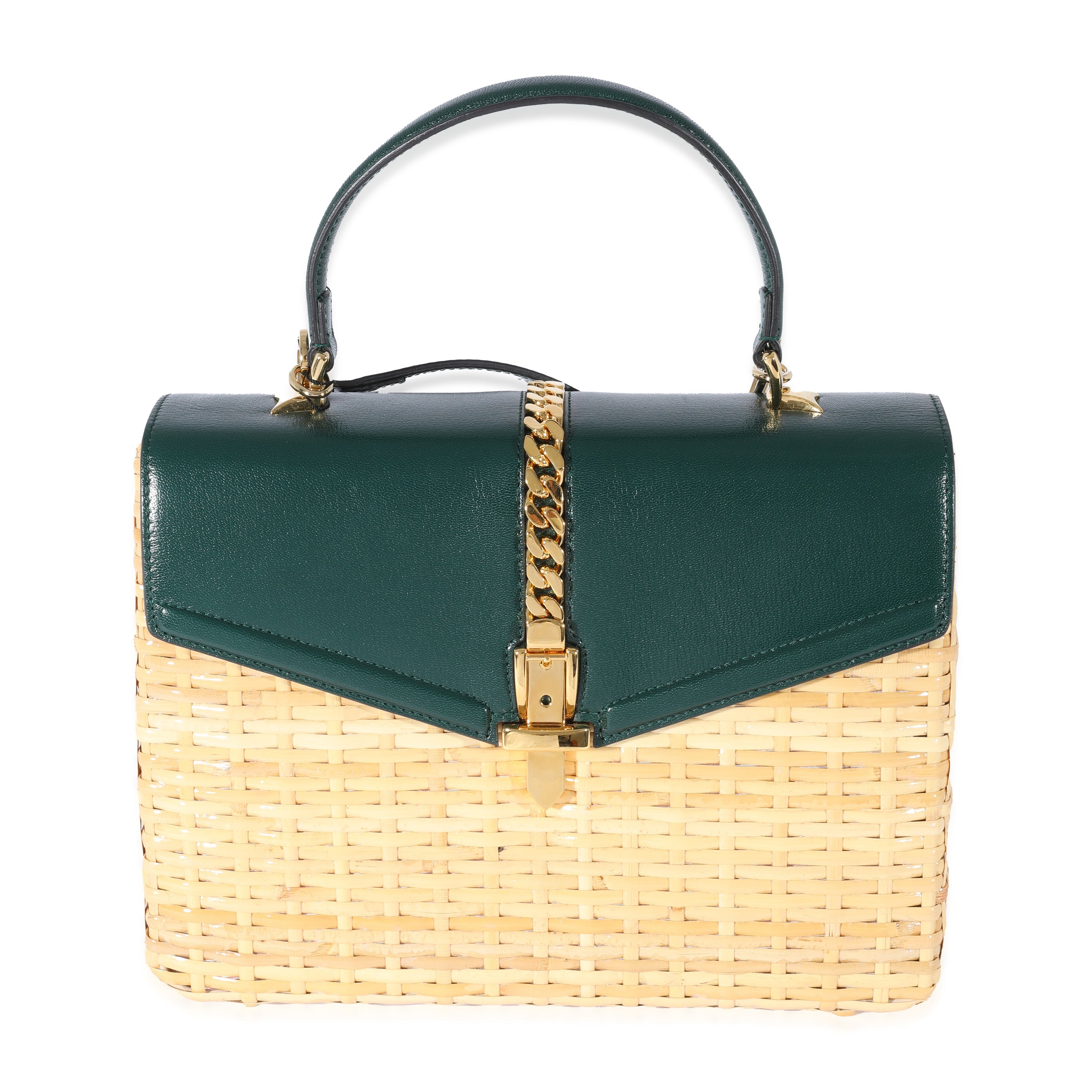 Gucci Small Sylvie Wicker Top Handle Bag