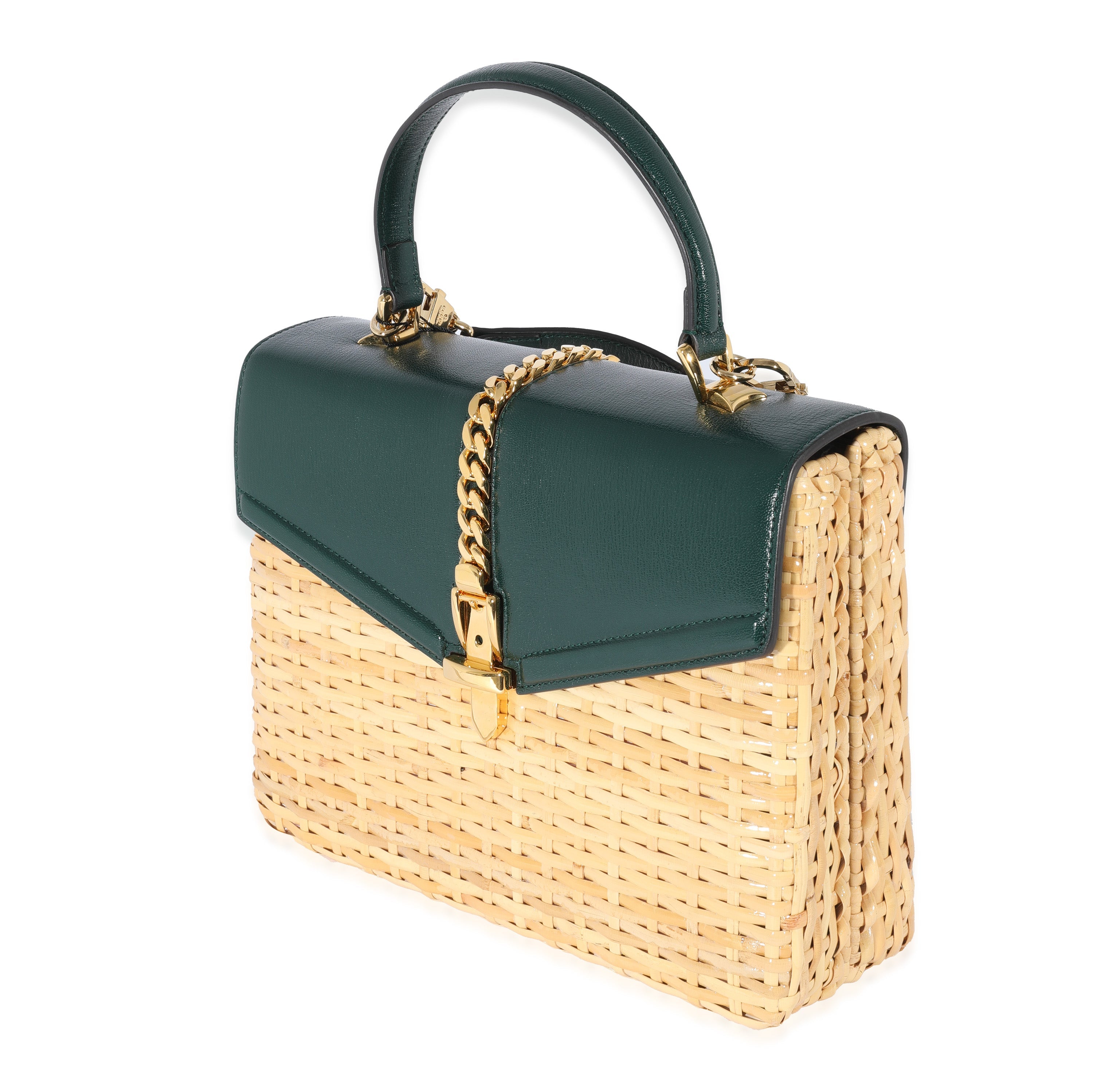 Gucci Small Sylvie Wicker Top Handle Bag