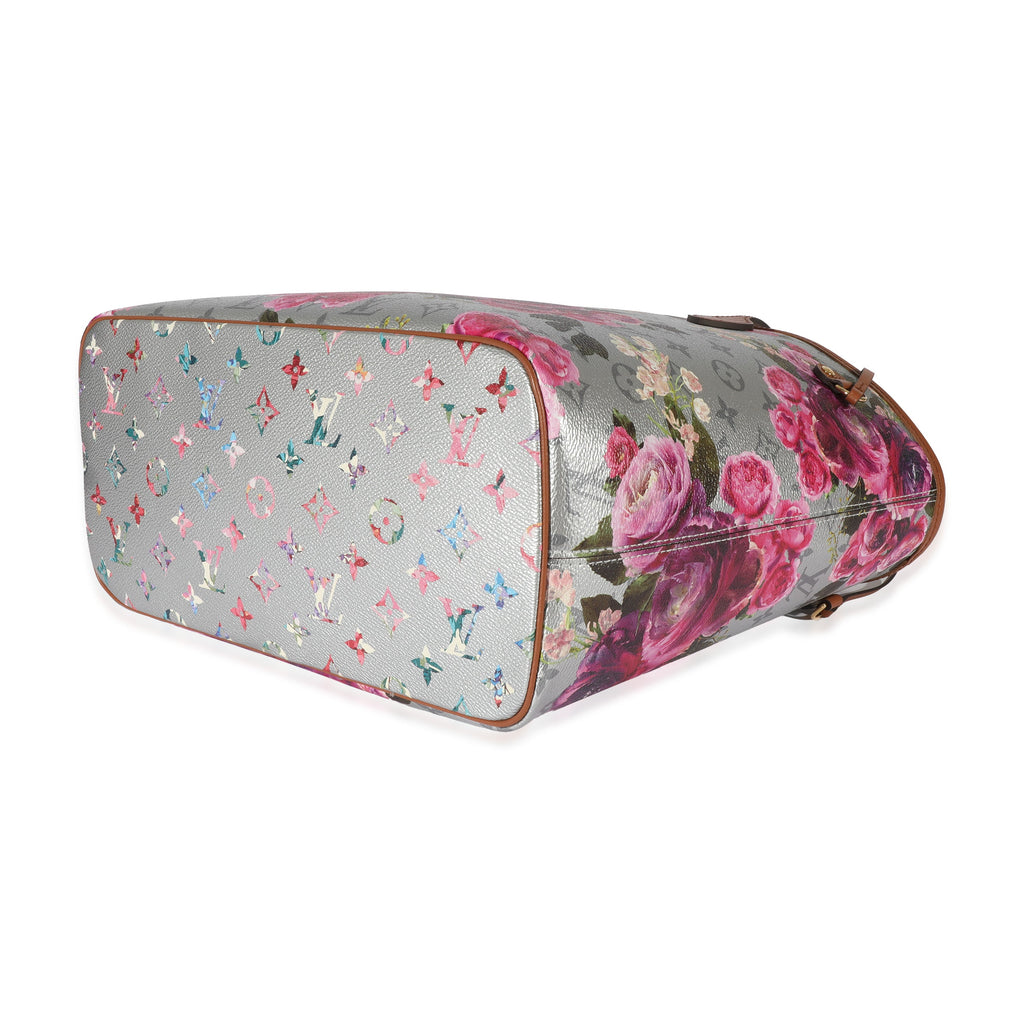 Louis Vuitton Grey Pink Metallic Monogram Garden Neverfull MM