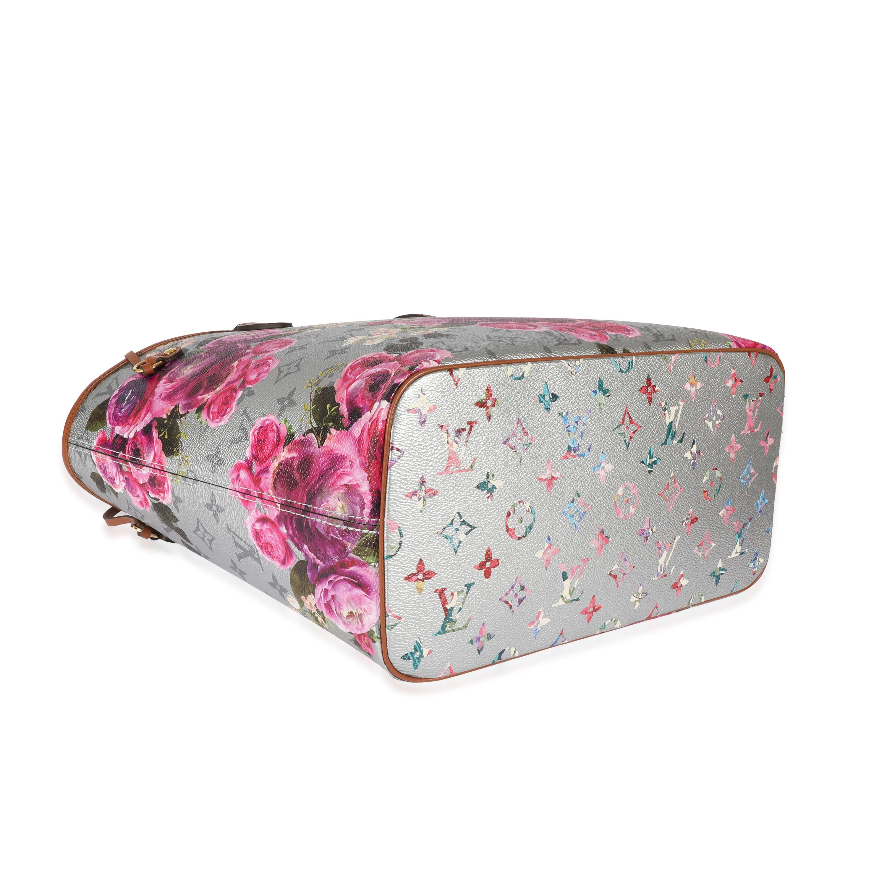 Louis Vuitton Grey Pink Metallic Monogram Garden Neverfull MM