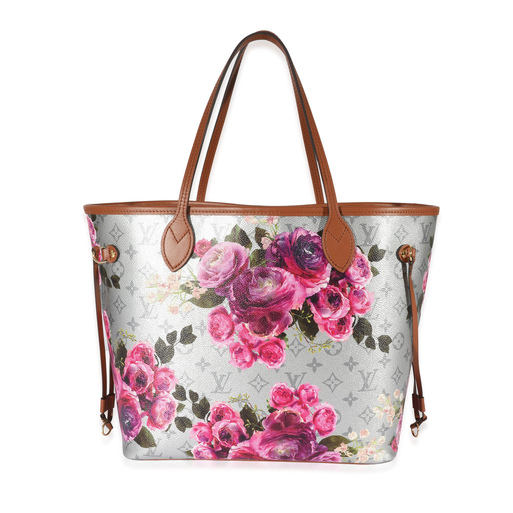 Louis Vuitton Grey Pink Metallic Monogram Garden Neverfull MM