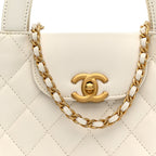 Chanel Shiny Aged Calfskin Quilted Nano Kelly Shopper White
