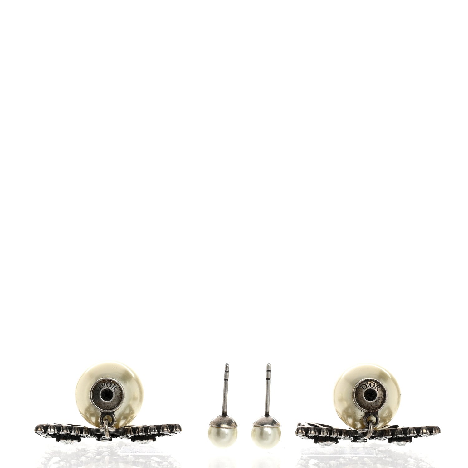 Christian Dior Crystal Pearl Butterfly Drop Earrings Silver