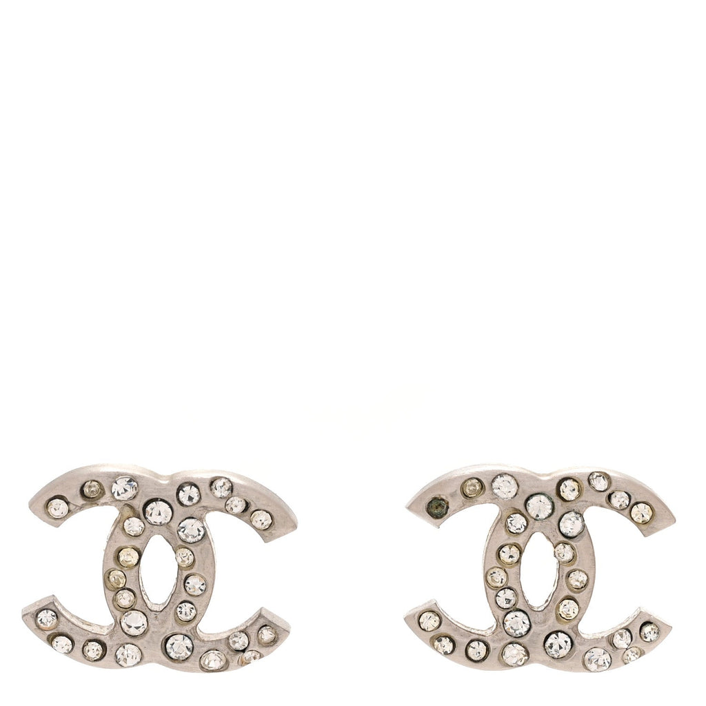 Chanel Crystal CC Earrings Silver