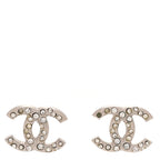 Chanel Crystal CC Earrings Silver