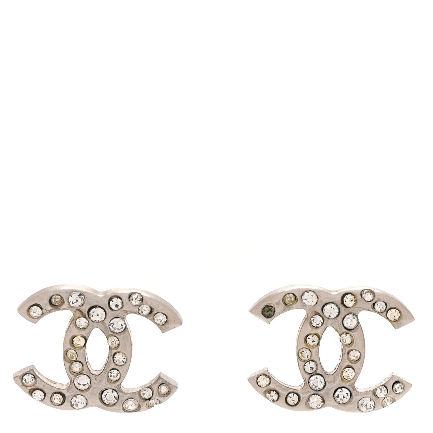Chanel Crystal CC Earrings Silver