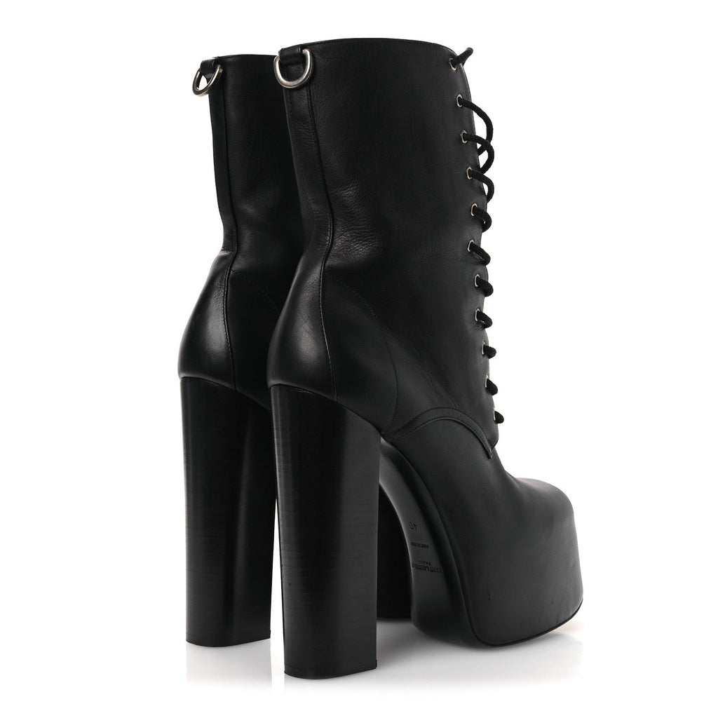 Saint Laurent Calfskin Mina Lace Up Platform Boots 40 Black